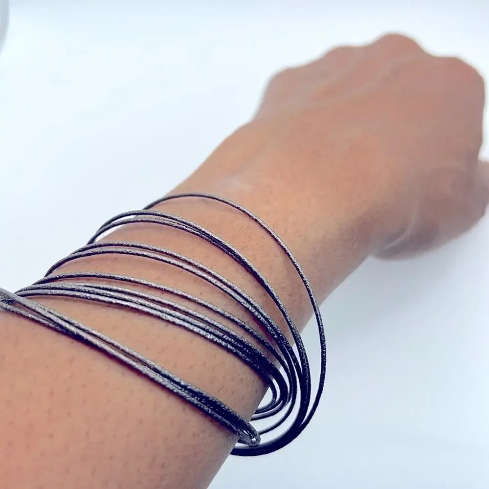 Elegant Gunmetal Silver Tone Textured Multi-Strand Bracelet